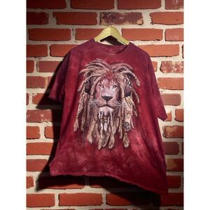 Vintage Rainforest Cafe “Rasta Lion” Graphic Tee – Red Tie-Dye – Size 2XL